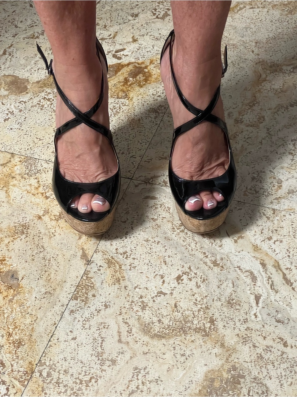 Alexandre Birman Black Patent Leather Cork Platform Sandals